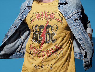 AC/DC Band Tour 76 T-shirt Design for Client 3d art branding concept design design graphic design graphical design illustration logo print on demand t shirt