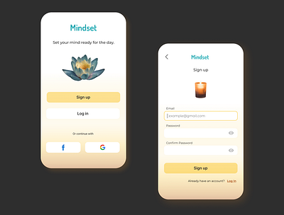 Meditation App Sign Up app design ui ux