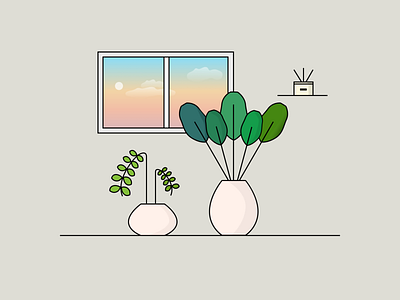 Plants with sunset design illustration ui