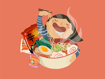 Instant Noodle, Instant Love asian american asian food cute illustration digital illustration food illustration foodie hand drawn illustration playful procreate ramen