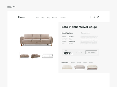 Livero. Product Page Design concept ecommerce furniture minimalist online store site sofa store ui web design website