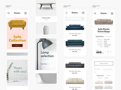 Livero. Mobile Front-End Developing for Furniture Store concept ecommerce front end front end furniture minimalist site ui web design website