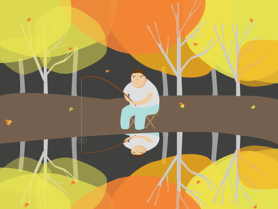 Autumn autumn character animation fishing forest illustration water
