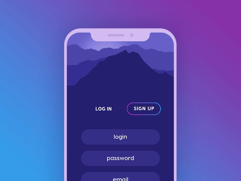 Sign up & Log in page app iphone log in mobile sign up ui ux