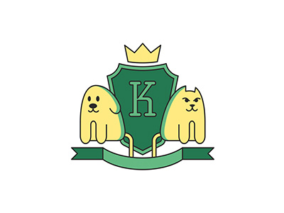 Kingdom of Pets brand cat crown cute dog heraldry logo pet shield