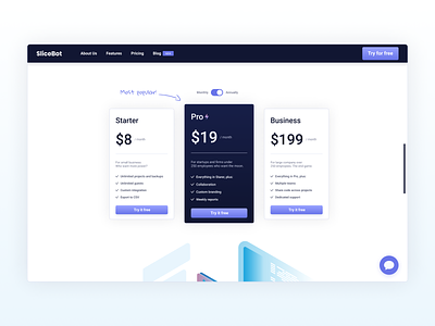 Modern pricing section for SaaS