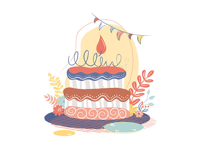 Birthday cake adobe illustrator birthday birthday cake birthday party bright bright color cake candle cute design digital art digital illustration flag flower fun illustration illustrator kids illustration party vector