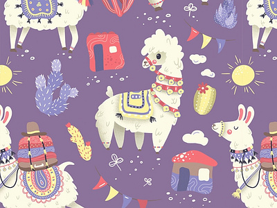 Pattern for kids clothes adobe photoshop alpaca animal character character design clothes cute digital art digital illustration illustration kids illustration lama pattern pattern design