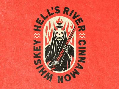 Hell's River Unused Concept branding devil hell identity ill illustration illustrator label logo skeleton type whiskey