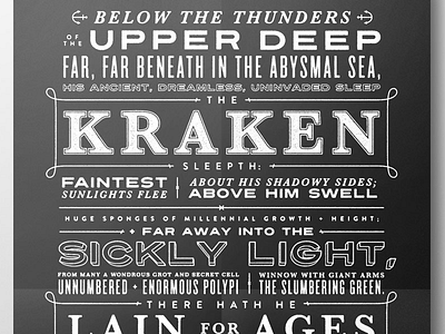 Kraken Poem Poster black and white illustrator kraken lord alfred tennyson poem typography