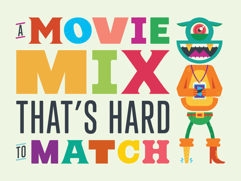 A Movie Mix That's Hard to Match - Indy Film Fest Campaign 2018 anniversary character film film fest illustration illustrator movies typography