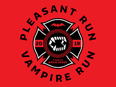 Unused Pleasant Run Vampire Run Logo badge fire fighters fire fighting halloween horror illustration in memory of type typography vampire