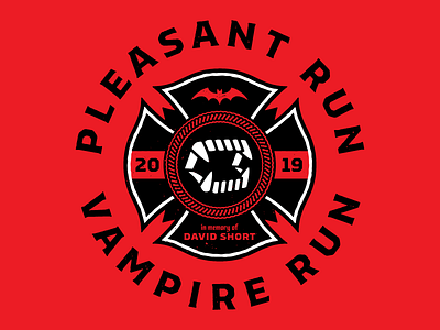 Unused Pleasant Run Vampire Run Logo badge fire fighters fire fighting halloween horror illustration in memory of type typography vampire