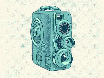8mm camera drawing halftone illustration screenprint vector vintage