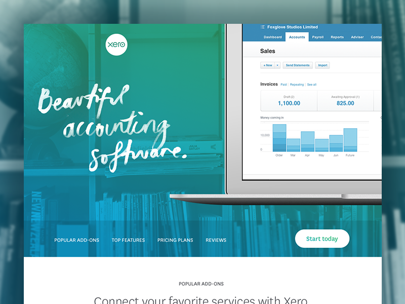 Beautiful accounting color wash blue green photo background macbook device corporate business web flat