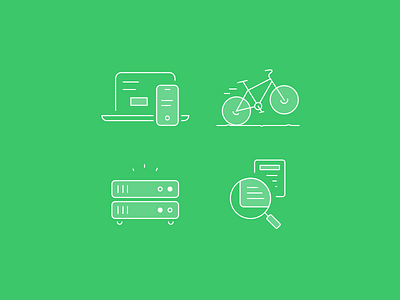 big tech icons apple bicycle devices documents green iconography icons illustrations servers