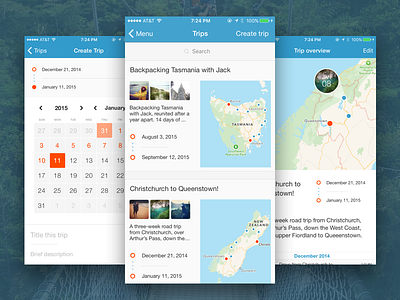 Day One – Trips app calendar date picker design journal maps setup ui ux