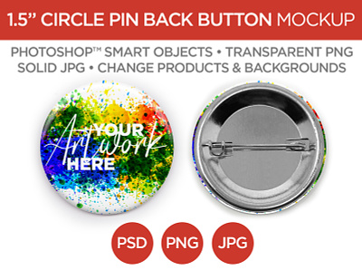 1.5" Circle Magnet Back Button Mockup & Template 1.5 advertising back branding button circle digital download layout logo marketing mockup photography photoshop pin printing promotion smart object stock template