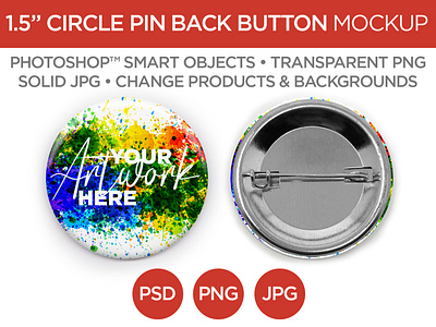 1.5" Circle Magnet Back Button Mockup & Template
