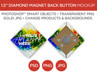 1.5" Diamond Magnet Back Button Mockup & Template