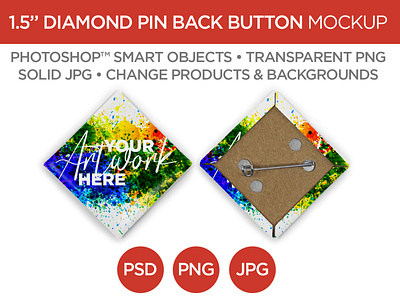 1.5" Diamond Pin Back Button Mockup & Template