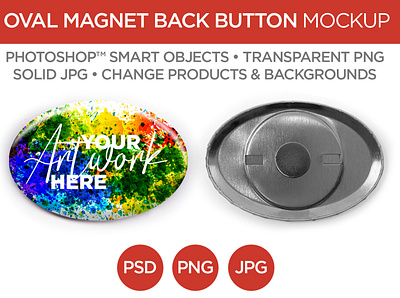 1.5x2.25" Oval Magnet Back Button Mockup & Template advertising back branding button graphic design jpg magnet marketing mockup oval photoshop png promotion promotional psd rare earth smart object template