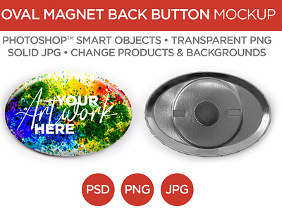 1.5x2.25" Oval Magnet Back Button Mockup & Template