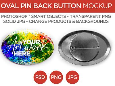 1.5x2.25" Oval Pin Back Button Mockup & Template