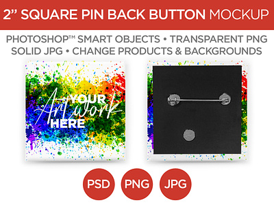 2" Square Pin Back Button Mockup & Template