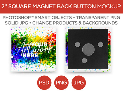 2" Square Magnet Back Button Mockup & Template