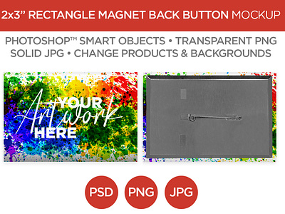 2x3" Square Pin Back Button Mockup & Template