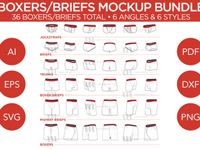 Boxers/Briefs Bundle - Vector Template Mockup jockstraps