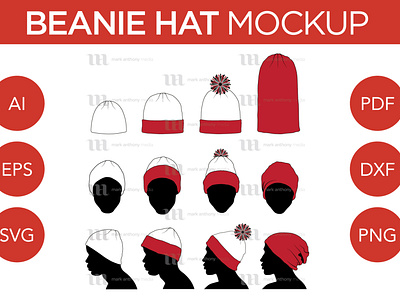 Beanie, Toque, Knit, Winter Hat - Vector Template Mockup beanie