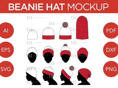 Beanie, Toque, Knit, Winter Hat - Vector Template Mockup beanie