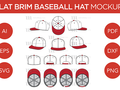 Flat Brim Baseball Hats - Vector Template Mockup flat