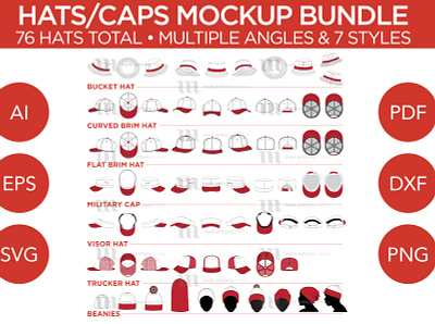 Hats/Caps Bundle - Vector Mockup Template hats
