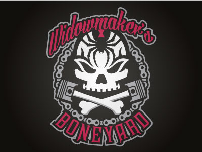 Widowmaker's Boneyard chain logo motorcycle skull spider
