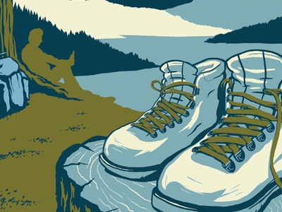 beer branding illustration - sketching beer boots hiking national park sketch