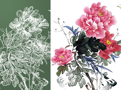 Flower-Traditional Chinese painting-Made with Adobe illustrator adobe illustrator made with