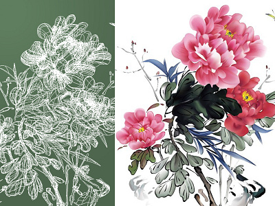 Flower-Traditional Chinese painting-Made with Adobe illustrator
