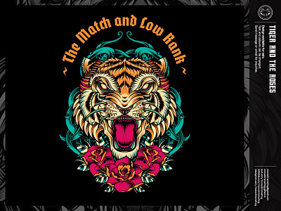 Tiger and The Roses Artwork for Sale animal apparel clothing drawing flower graphicdesign illustration merchandise poster rose tattoo tiger tshirt