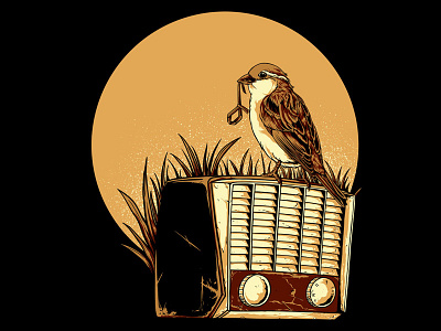 Re-Tune animal apparel bird drawing illustration nature radio sparrow tshirt