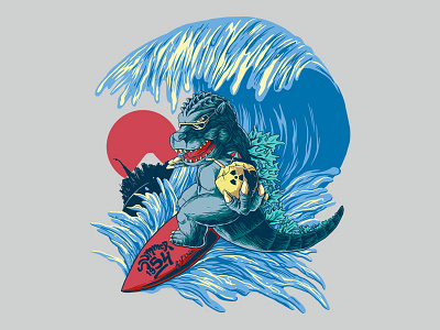 Kaiju's Summer clothing drawing godzilla illustration kaiju t shirt tees