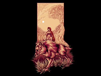 The Walk animal drawing illustration monochromefrog nature poster red riding hood redridinghood wolf woods