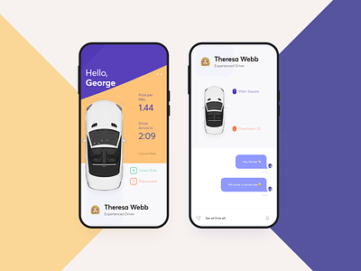 Ride Sharing App Ui Ux Design app branding car chat color colorful green illustration interface mobile people print product design profile ride rideshare sharepoint typography