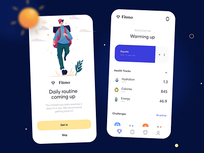 Fitmo 🏅- Fitness and health tracking app app app design f2f fitness icon illustration interface mobile motiongraphics product design sports typography user experience ux