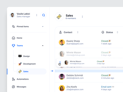 Stacked list ordering flow app asana attio clickup crm cta emoji icons integration management memoji microinteraction nabbar product design slack stacked table teams web design workspace