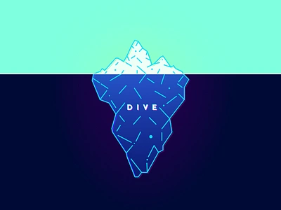 Dive deep blue ice iceberg line minimal type typography vector water