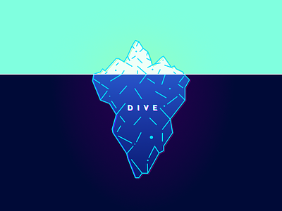 Dive deep blue ice iceberg line minimal type typography vector water
