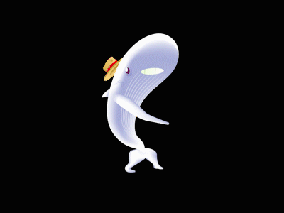 Walking whale animal animation character gif hat illustraion singing whale